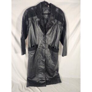 Y2K Preston & York Full Length Leather Matrix Coat Panther Accent Panels Rocker